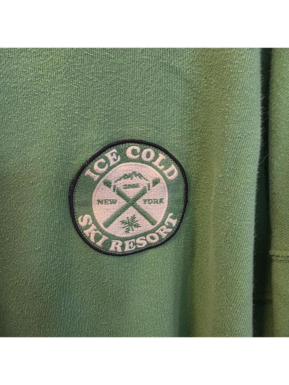 Aerie Oversized Distressed Green Crewneck with Ice Cold Ski Resort Patch- XL - Picture 2 of 8